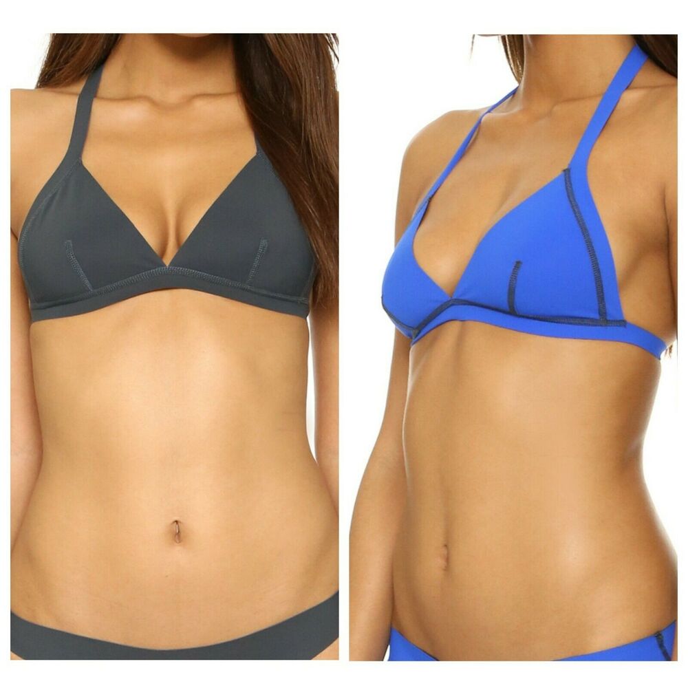 VITAMIN A reversible Odette triangle halter swim bikini top gray blue XS 4 NEW - Picture 6 of 6